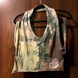 Tag rag halter neck tie back tie die top